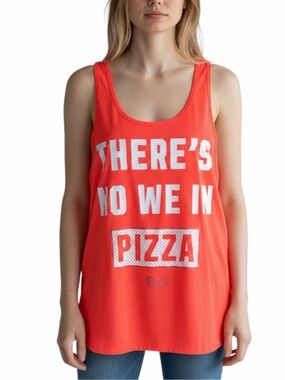 Victoria’s Secret PINK Neon Coral Orange Pizza Graphic Racerback Tank Top Medium